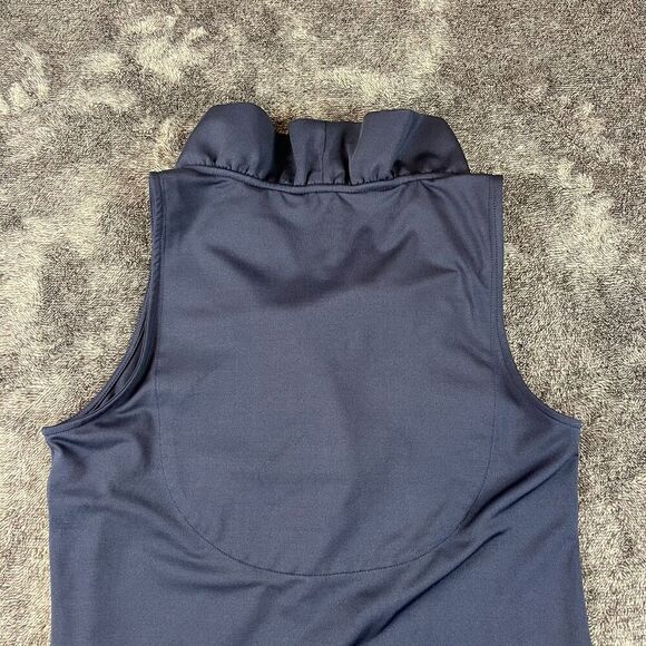 Gretchen Scott Ruffle Neck Blouse Navy Blue Sleeveless Coastal Women's XS - Picture 8 of 9